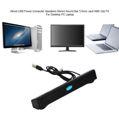 Wired USB Computer Speakers Mini Stereo Sound Bar for Desktop PC Laptop Black F7