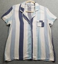Splendid Button Up Shirt Women’s Extra Small XS Blue White Striped Short Sleeves