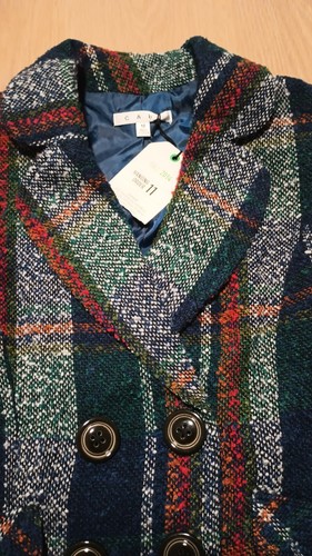 NWT CAbi Wool Blend Boucle Tweed Plaid Navy Blue Double Breasted Vest Top 908 M - Picture 2 of 3