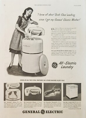 #ad #ad 1947 General Electric Washer Vintage Ad Quick Clean $1.95