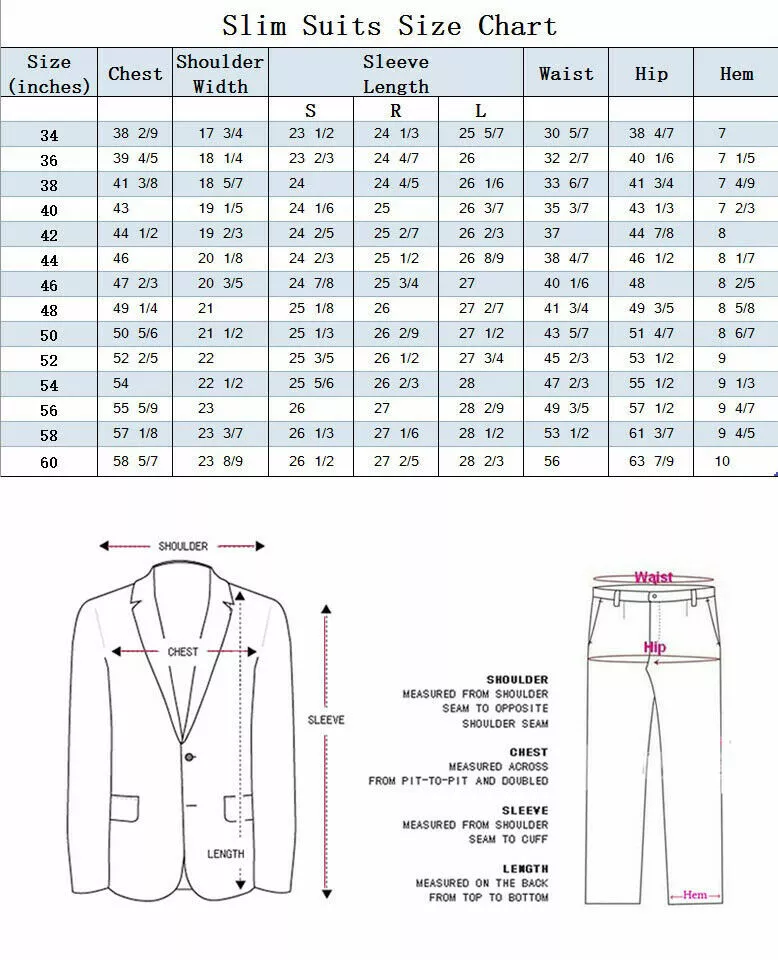 Mens slim fit suit size best sale chart