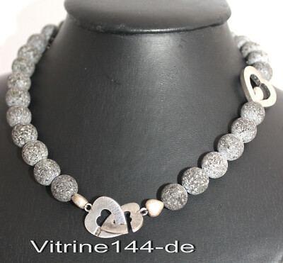 VINTAGE LAVA Kugelkette Collier silberne Herzelemente/silver necklace 80er Jahre