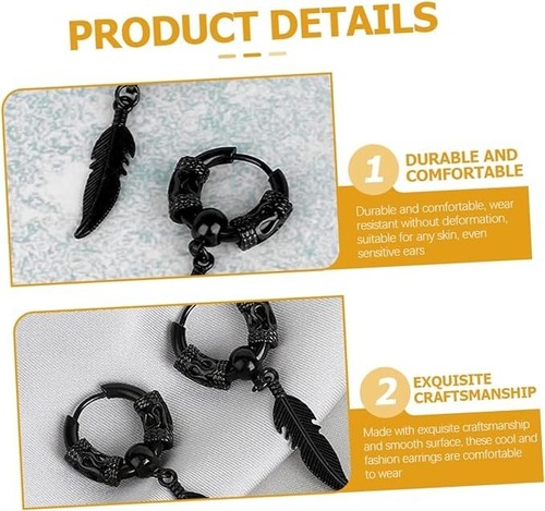 Titanium Viking Punk Feather Ball Circle Halloween Unisex Hypoallergenic Earring - Bild 18 von 24