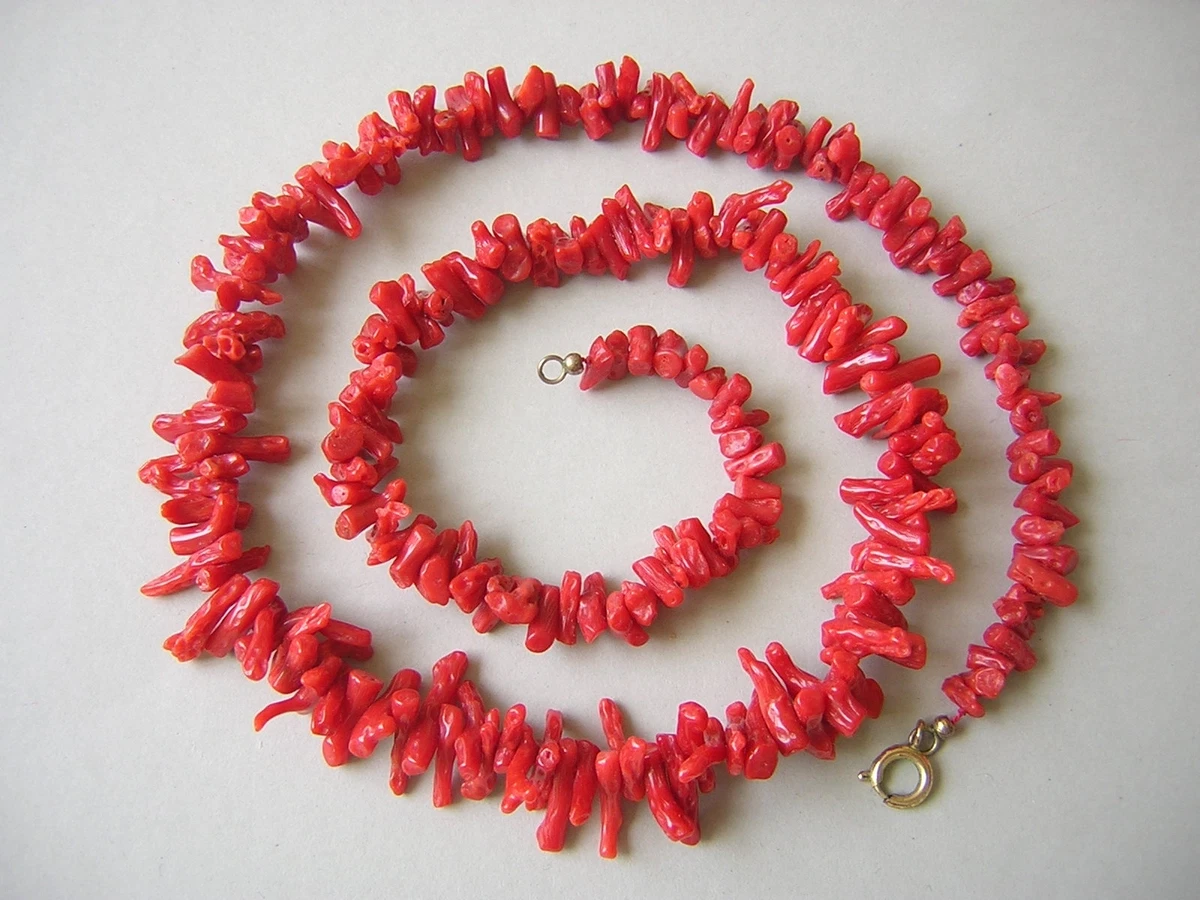 Chain Branch Coral Necklace Red 1.6oz / Ca 23 3/8in Antique Jewellery Coral