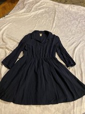 Forever 21 Women’s Navy Blue button/lace Neck gather-3/4 Sleeve sz L short Dress