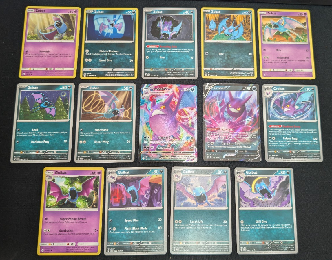 Zubat Golbatr Crobat V VMAX Pokemon Card Collection Set of 14 English Rare Holo