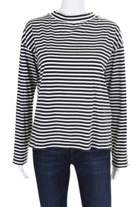 MiH-Jeans-Womens-Cotton-Mock-Neck-Striped-Long-Sleeve-Top-Black-White-Size-S