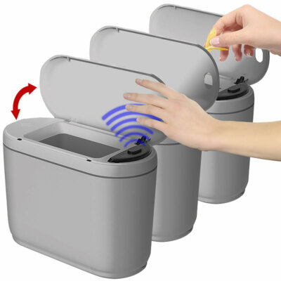 infactory 3er-Set Design-Abfalleimer mit Hand-Bewegungs-Sensor, je 2 l, grau