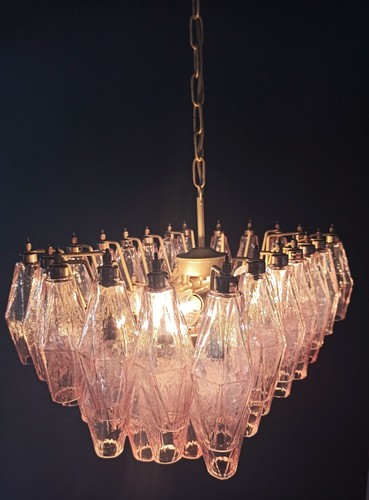 Elegant Murano Poliedri Chandelier - Carlo Scarpa - pink glasses - Foto 13 di 21