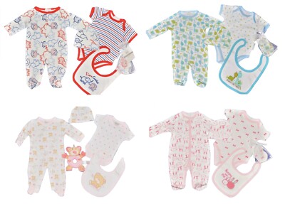 5-teiliges Baby Outfit Mädchen Jungen Neugeborenes unverzichtbares Geschenkset Alter Neu mit Karton 0-3 3-6 Monate A93