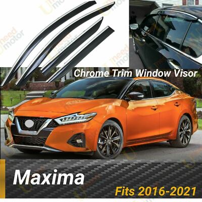 Fits Nissan Maxima 2016-2023 Chrome Trim Window Vent Visor Wind Guard Deflector