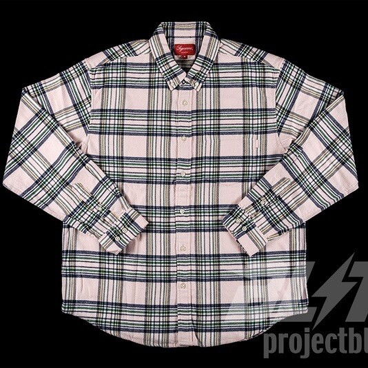 FW20 SUPREME TARTAN FLANNEL SHIRT PALE PINK MULTI SZ S SMALL