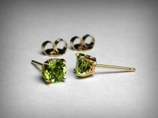 Genuine Peridot Stud Earrings. 5.0mm. Solid 14K Yellow Gold. August Birthstone.