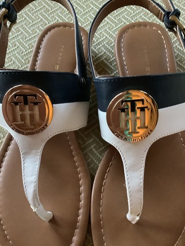 Tommy Hilfingers Thong Sandals Navy/White Sz 6M EUC - Picture 2 of 5