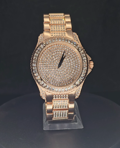 Reloj de pulsera de metal chapado en oro rosa con bisel helado grande de 48 mm para hombre - Vídeo 1 de 1
