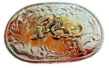 VINTAGE Metal Bucking Bronco Western Belt Buckle Made in Hong Kong