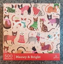 HTF NEW Galison MEOWY BRIGHT 500 piece puzzle cats Christmas