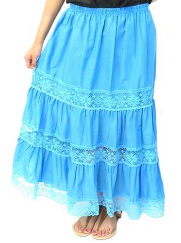 Mexican Skirt with Lace Maxi Peasant : Embrace Bohemian Elegance from Mexico (Aq - Picture 2 of 4