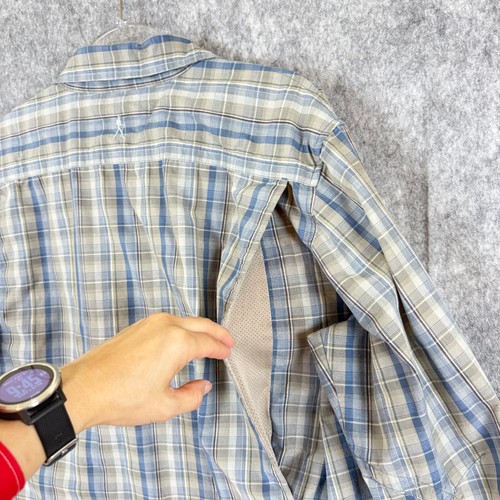 Royal Robbins Cotton Coolmax Vented Plaid Mens L Button Up Shirt L/S Blue Gray - Picture 7 of 13