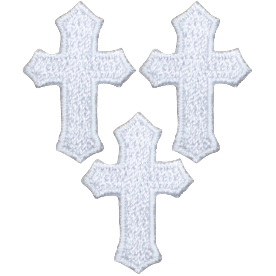 3-Pack White Cross Applique Patch - Embroidered Christian Badge 1.25" (Iron On) - Image 2 of 2