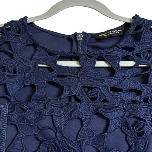 Dorothy Perkins Dress Size 10 Blue Lace Straight Fitted Short Sleeve Lined - Picture 3 of 18
