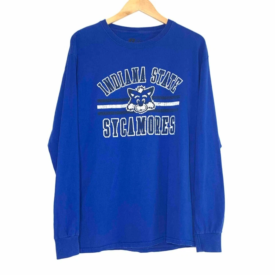 Indiana State Sycamore Sam Russell Athletic Mens L Blue Long Sleeve T-shirt - Image 2 of 4