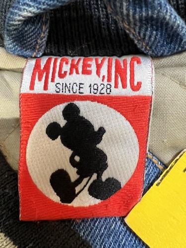 Vintage Mickey Mouse Jacket Mens Medium Blue Denim Tan Varsity Bomber 90s Disney - Picture 4 of 7