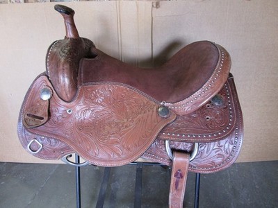 USED WESTERN LEATHER SADDLE FULL QH BARREL TRAIL PLEASURE 16'' WOOD TREE