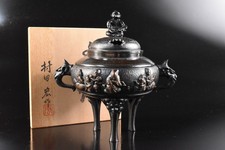 R5699: Japanese Copper Person Karako sculpture INCENSE BURNER w/signed box