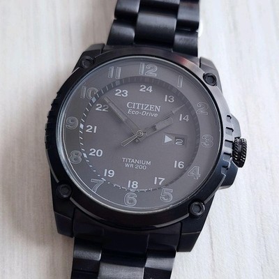 RARE Citizen Super Titanium Eco Drive All Black BJ8075-58E Black Dial Watch Men