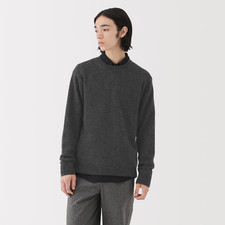MUJI Mens 100 Wool Washable Mid-Gauge Crew Neck Sweater Charcoal Gray FedEx