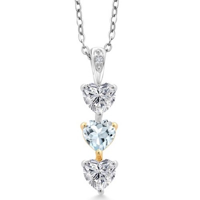 925 Silver and 10K Yellow Gold Lab Grown Diamond and Aquamarine Pendant
