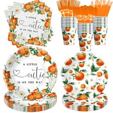 Little Cutie Baby Shower Decorations Tableware, Orange Baby Shower Decoration...