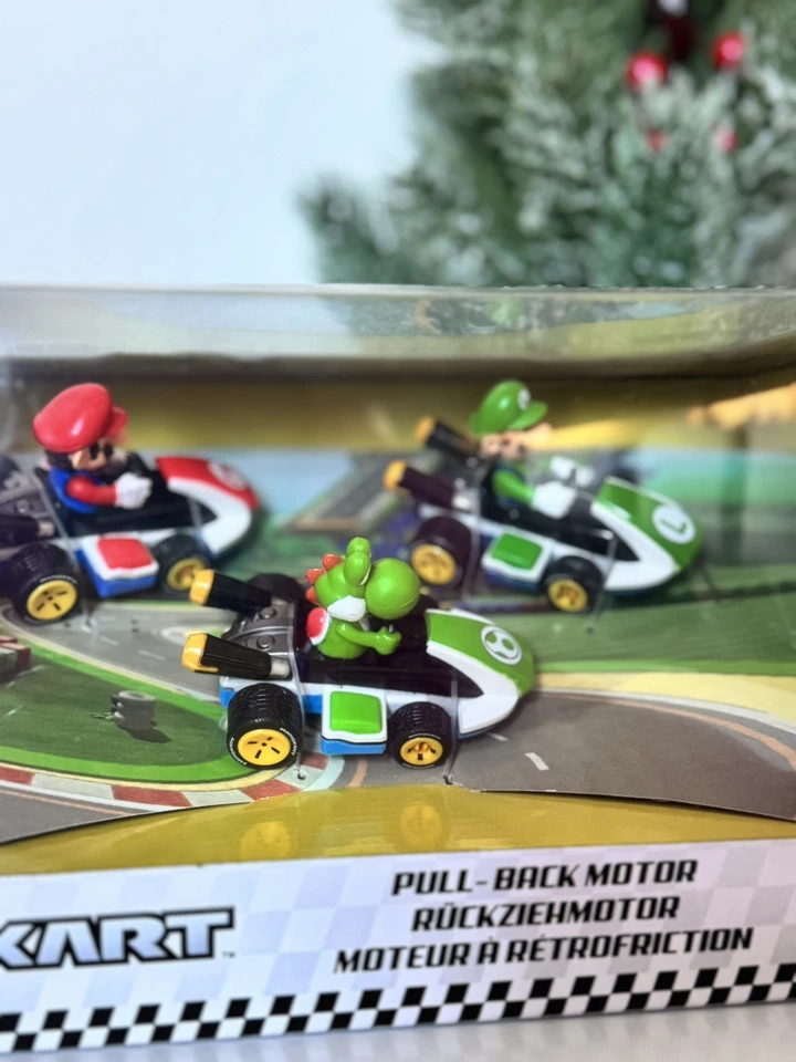 Motor Pull-Back Mario Kart 1:43. Idea de regalo de Navidad. Pack de 3 coches. Juguete nuevo Foto 2 de 4