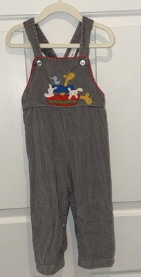 Vintage Thomas Appliqué Noah s Ark Romper Overalls Outfit 24 Months Gray Cord
