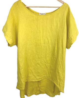 Terzo Millennio Italy Linen Top Size M Women's Yellow Lagenlook Oversized