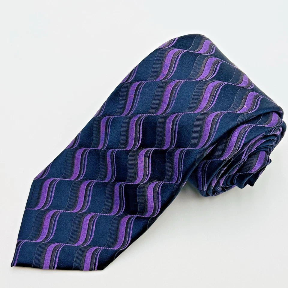 Corbata Ted Baker de seda REPP para hombre XL 62x3,5 azul marino púrpura a rayas hecha a mano diseñador Foto 3 de 4
