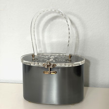 Vintage Charles S Kahn Miami Lucite Handbag Purse Silver & Clear Oval