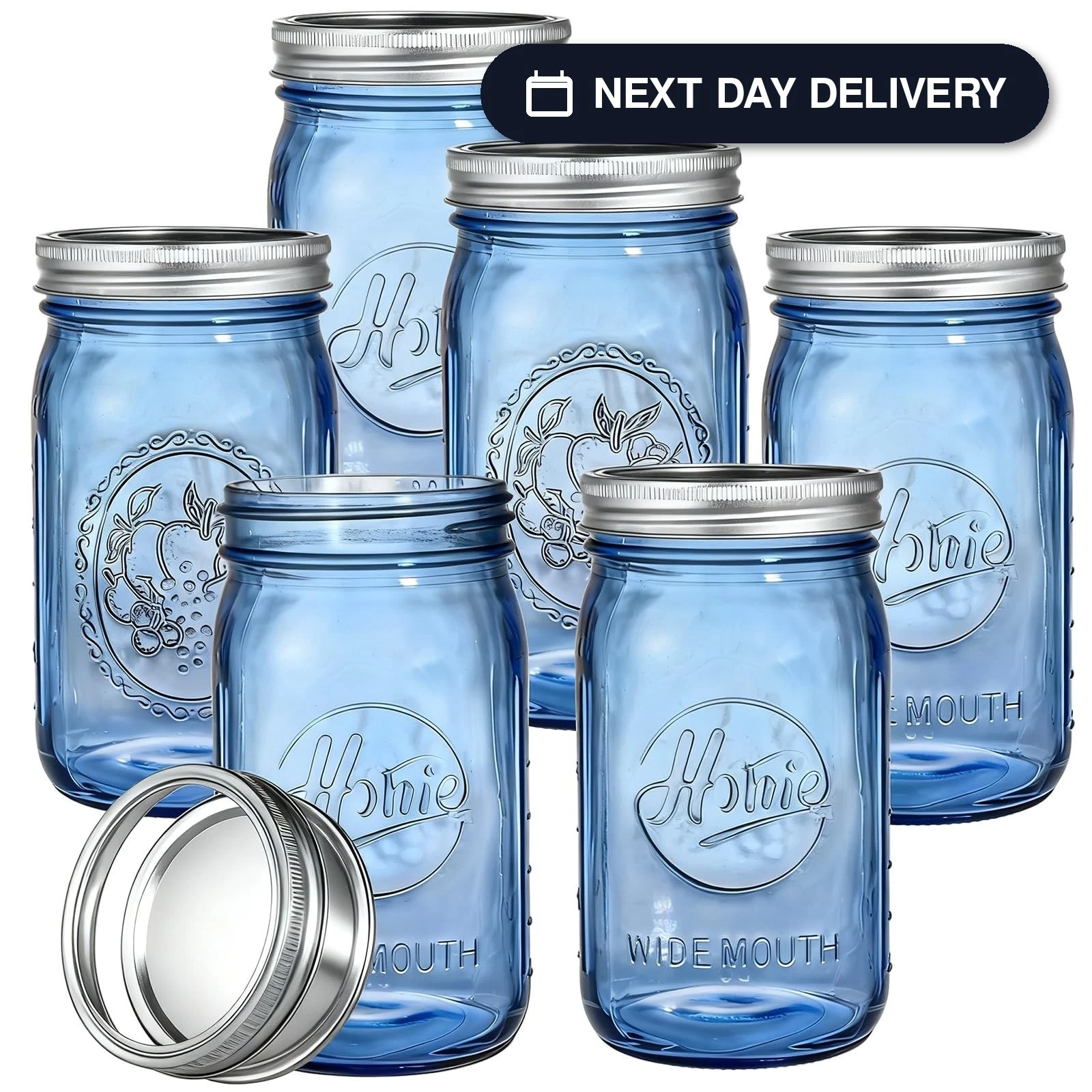 Tebery 6 Pack 32oz Vintage Blue Home Mason Jars with Airtight lids & Bands,...
