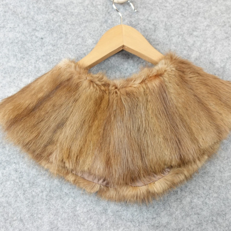 Mantón envolvente de piel de camello capelet marrón piel real visón ribete bufanda Gatsby Old Hollywood Foto 2 de 4