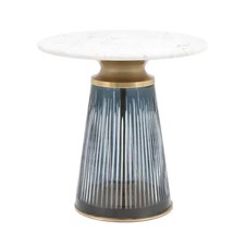 Marble Side Table Round Accent Gold Glass Base Living Room Home Blue End Table