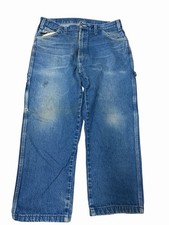 Vintage Dickies Jean Mens 36x34 Blue Carpenter Hammer Loop Faded Denim Workwear