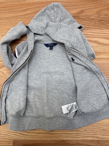 Polo Ralph Lauren Hoodie Sz 5 Gray Full Zip Jacket Sweatshirt Pink Blue Stripe - Picture 8 of 10