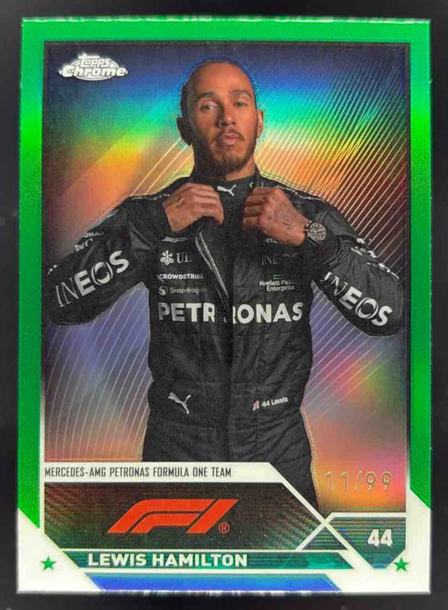 2023 Topps Chrome Formula 1 Green Refractor #21 Lewis Hamilton /99