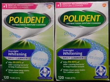 2 Pk Polident Overnight Whitening Denture Cleanser 120 Tabs Ea Exp: 8/27 New