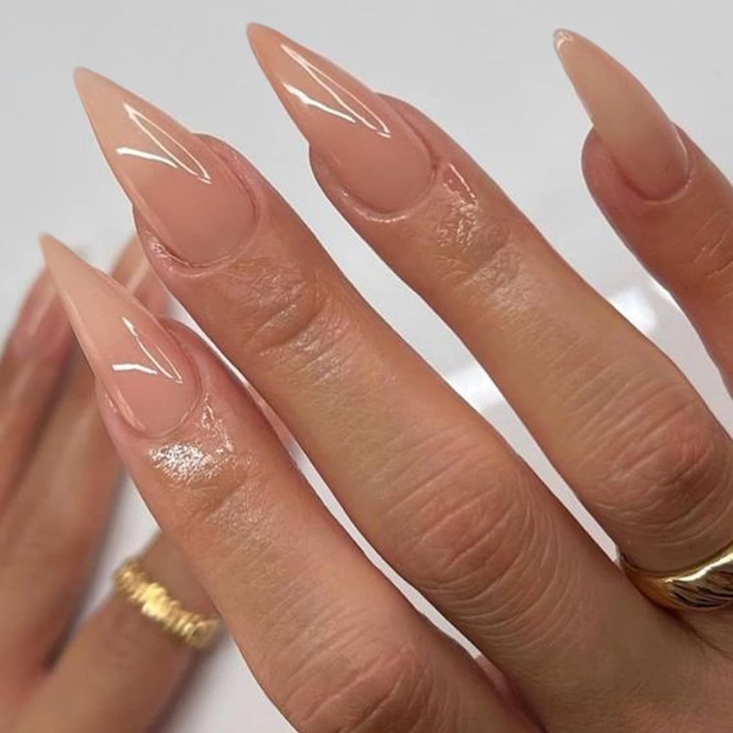 Press On Nails Long Stiletto Nude Fake Nails for Women