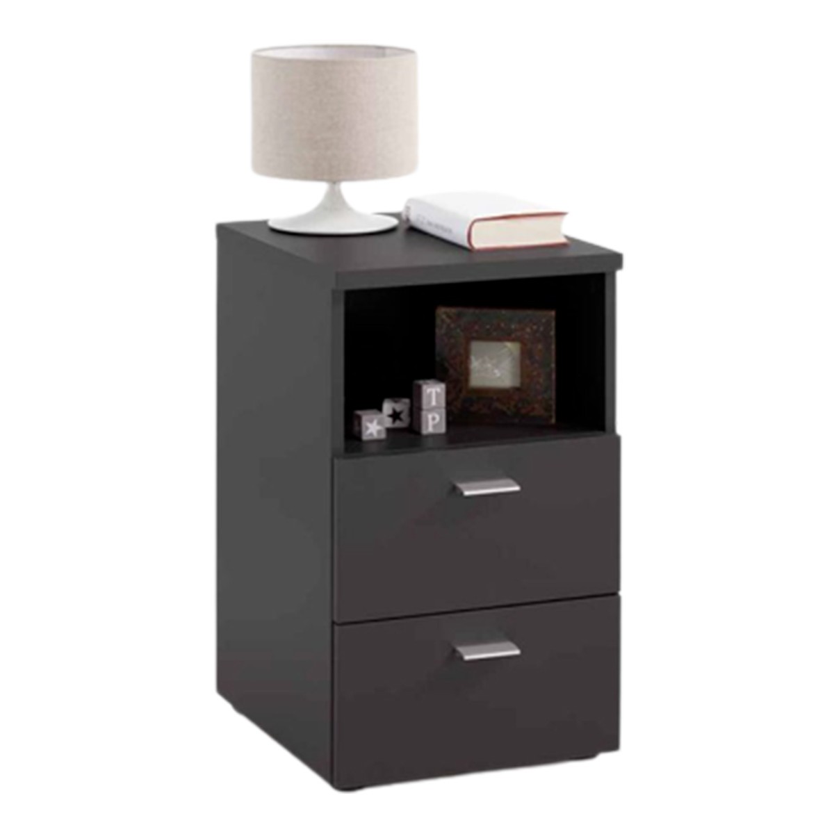 Table de chevet 2 tiroirs Macom 61cm noir pour rangement de chambre
