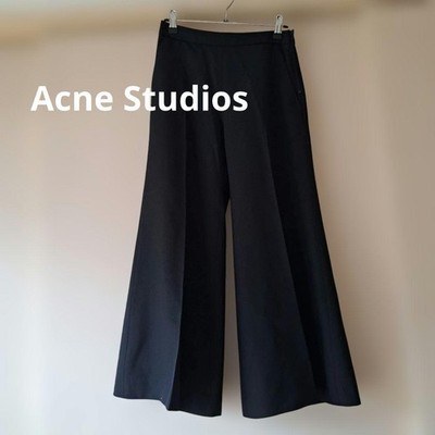 Acne Studios Wide Dress Pants Black 100% Wool  Side Zip Women's Size 34