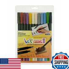 Uchida 1122-12D Le Plume II Double-Ended Markers with Brush and Fine Tips, Basic