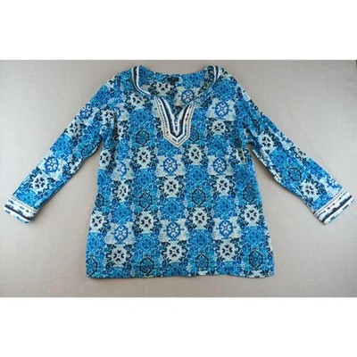 Talbots Women's Tunic Top Size X (0X) Blue White